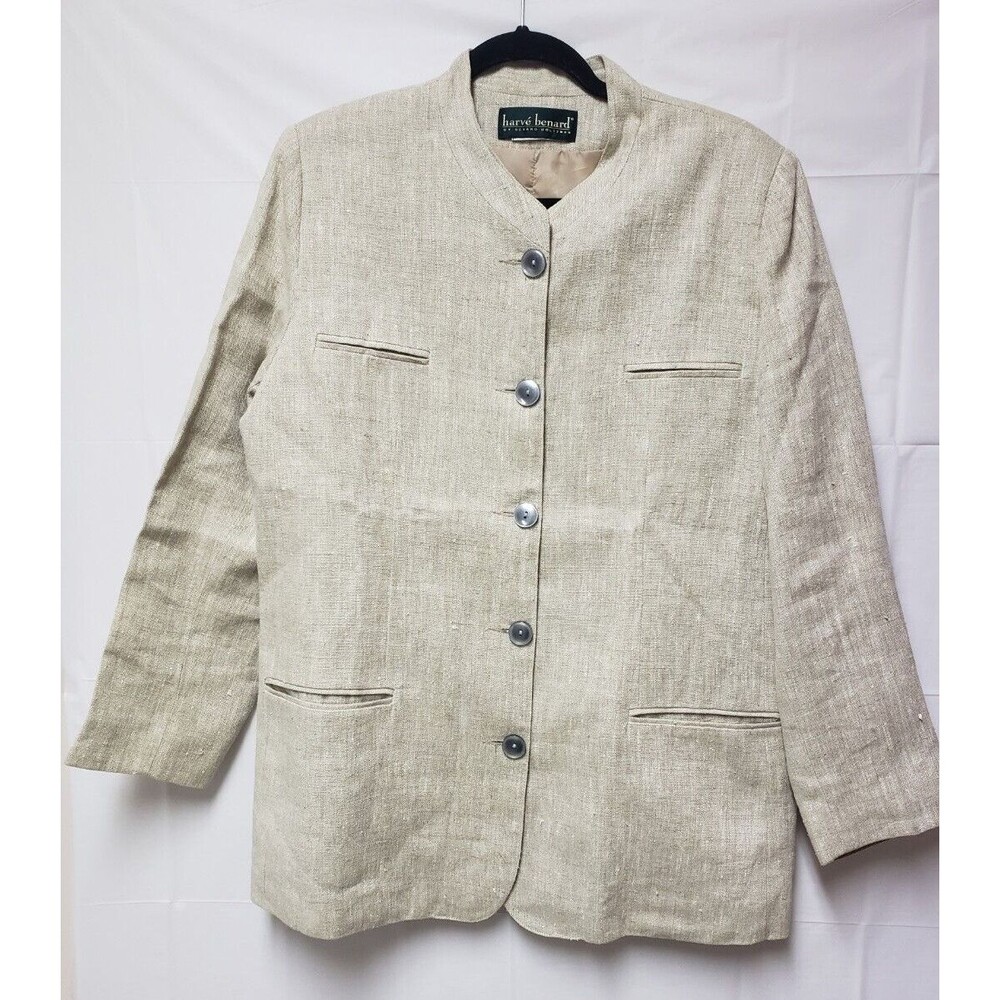 VTG Harve Bernard Womens M Beige Linen Blazer Jacket Office Career Vacation NWOT